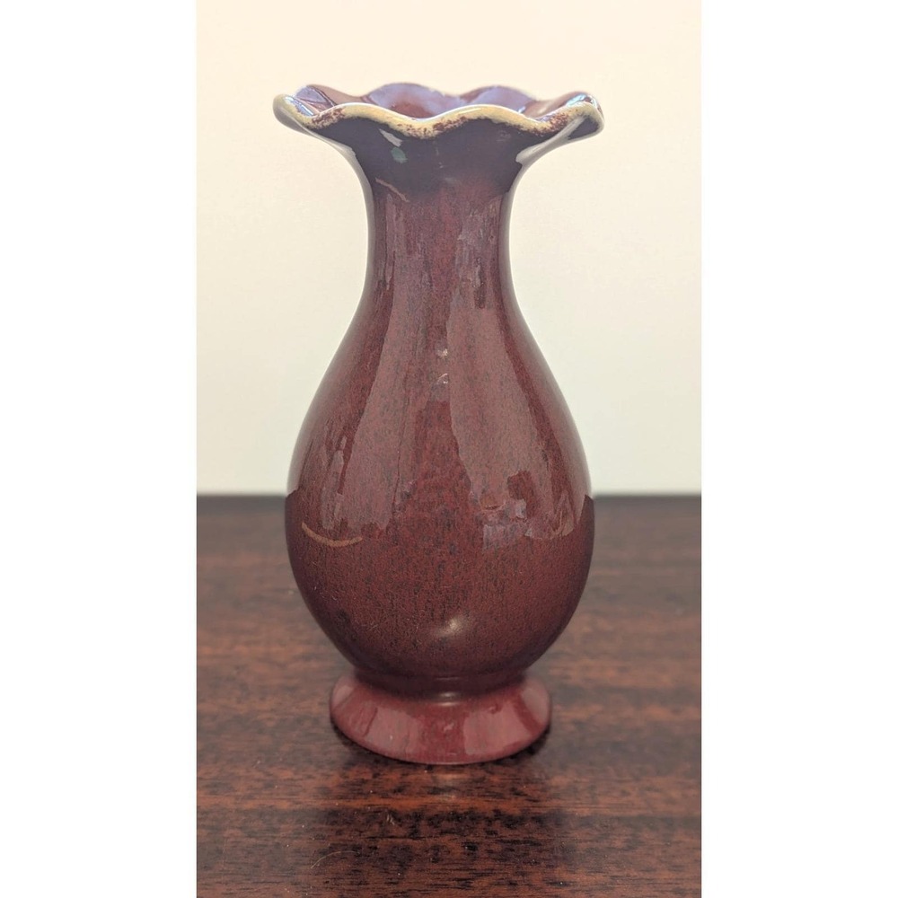 Bombay‎ Company Oxblood Red Ceramic Vase Ruffled Rim Asian Inspired Decor 8"